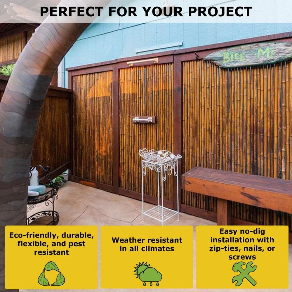 6 Ft. H X 8 Ft. W Caramel Brown Rolled Bamboo Fence Decorative Fencing Panel 8 6 Ft. H X 8 Ft. W Caramel Brown Rolled Bamboo Fence Decorative Fencing Panel - Image 6