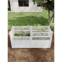 Classic 97 In. X 33 In. X 46 In. White PVC Keyhole Composting Garden With Fencing -Dewalt Tools Shop white vita raised planter boxes vt17130 44 1000