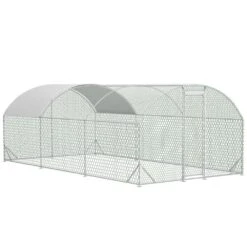 9.84 Ft. X 19.68 Ft. X 6.56 Ft. Galvanized Wire Chicken Coop W/ Waterproof Cover, Dome Shaped Walk-in Poultry Fencing